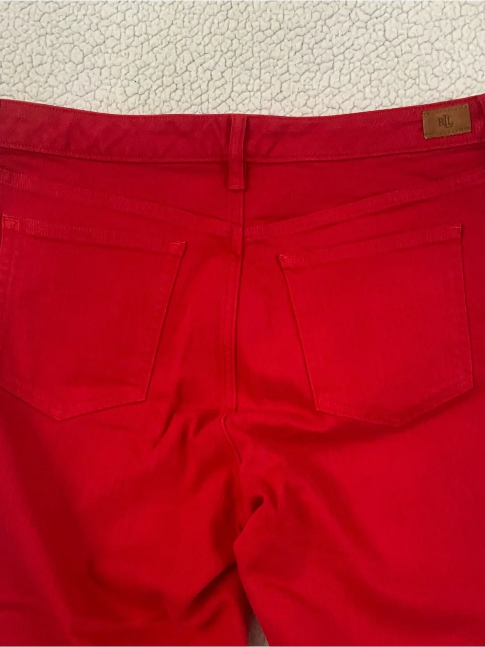 Lauren Ralph Lauren Straight Leg Red Denim Jeans Size 14 Logo Leather Patch